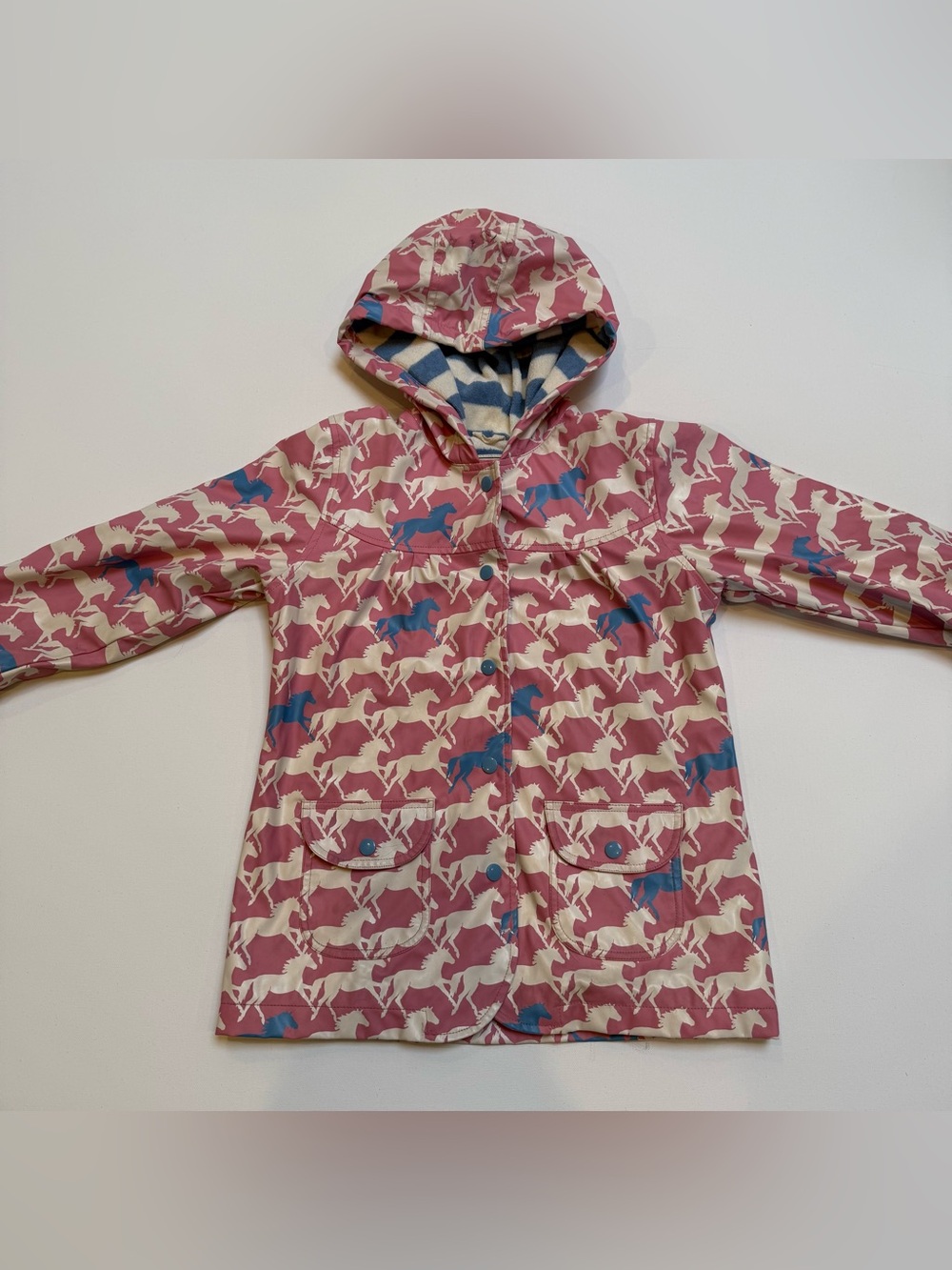 Kids Pink Horse-Print Hooded Rain Jacket